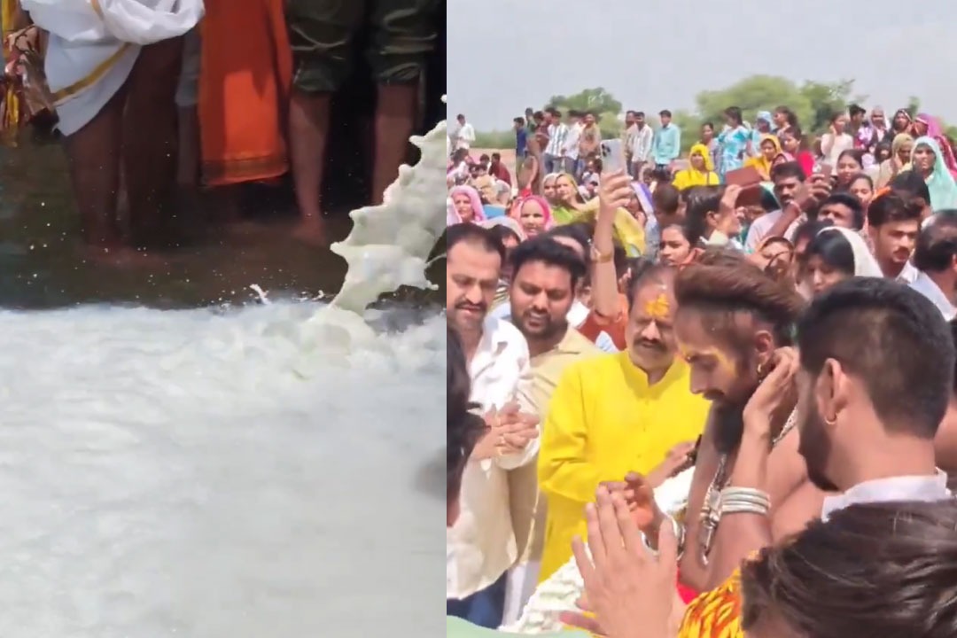Narmada Mata 11000 Liters of Milk Abhishekam at Temple in Madhya Pradesh