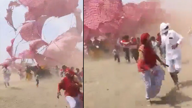 పెళ్లి వేడుకపై ప్రకృతి ప్రకోపం.. నిమిషాల్లో భారీ వేదికను కూల్చేసిన పెనుగాలి.. వీడియో ఇదిగో!