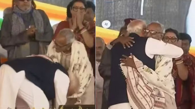 98 ఏళ్ల బీజేపీ కార్యకర్త పాదాలకు నమస్కరించిన ప్రధాని మోదీ.. కోల్‌కతాలో భావోద్వేగ దృశ్యం