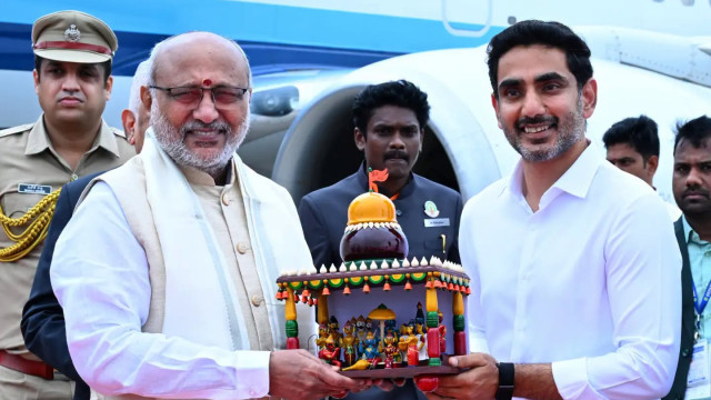 Vice President visits AP Nara Lokesh welcomes him