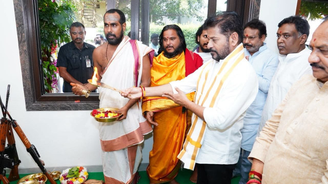 Revanth Reddy performs Ayudha Puja in Hyderabad