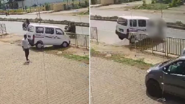 New car accident while coming out of showroom video here